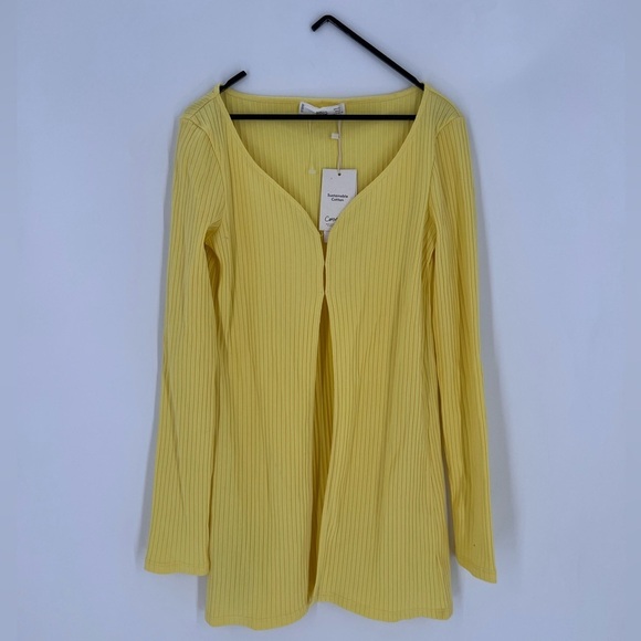 MNG Mango Ribbed Knit Open Front Bottom Slit Cardigan - Picture 1 of 8